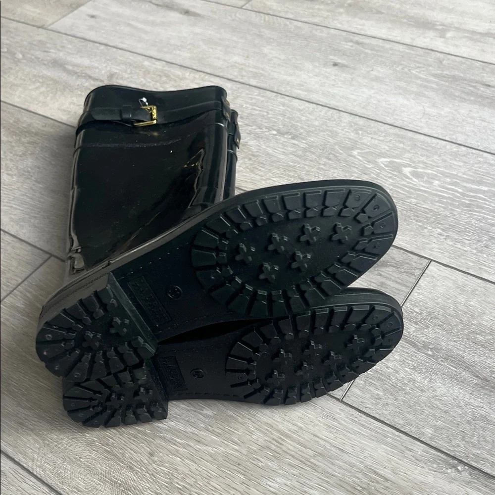 Ralph Lauren Black Tall Rain Boots with classic Gold Buckle size 10 - Picture 5 of 8